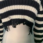 ZARA NWT Black and white striped cropped sweater with frayed edges turtleneck S Photo 2