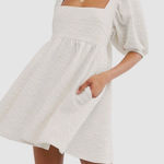 Free People Violet Mini Dress Size M Puff Sleeve Babydoll Tie Back Ivory/White Photo 0