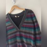 Moth Anthropologie XS Mulah Lurex Stripe Colorful V Neck Sweater Tinfoil Shimmer Size M Photo 2