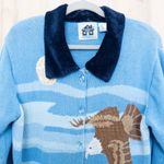 VTG Storybook Knits Womens Cardigan Size L Blue Eagle Scenic 90s Artsy Sequin Size L Photo 1