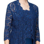 Alex Evenings Navy Blue Lace Sequin Open Front Bolero Jacket Women's Size 14 Photo 0