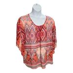kim rogers  Women Sheer Peasant Top Blouse Plus Size 2X Orange Multicolor Print Photo 1