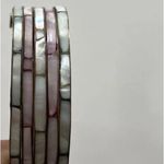 Vintage Women’s 70s Mother of Pearl Inlay Dainty Brass Bangle Bracelet Sz 8” Pink Photo 11