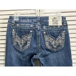 L.A. Idol Low Rise Skinny Jeans Rhinestones Embroidery Size 9 Med Wash Stitching Blue Photo 5