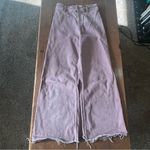 ZARA  Womens Y2K Wide Leg Jeans Pastel Pink High rise Flare Boho Raw Hem Photo 5