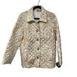 Chico's  Womens Quilted Jacket Cream Beige Floral Print Button Up Size 3/16-18/XL Photo 0