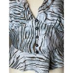Vintage Havana Blue and Black Animal Print Ruffle Cropped Peplum Blouse XS Photo 4