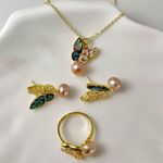 Boutique Real Freshwater pearl Necklace , Ring, and Earring set Butterfly Jewelry Set Photo 3