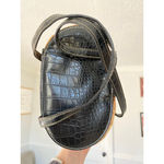 Vintage Wicker Basket Purse with Black Faux Croc Leather Trim & Gingham Lining Brown Photo 8