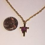 Elegant Gold Tone and Purple Enamel Dainty Cross Necklace Photo 3