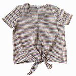 Madewell Tie-Front Rainbow Pink Gingham Plaid Blouse Top XS - EUC Photo 2