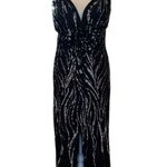 Sean Collection  Black Silver Sequin Maxi Dress Open Back Chiffon Womens Large Photo 0