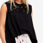 Free People Meant To Be Swing Tank Top XS Charcoal Lace Mesh Yoke Sleeveless Photo 0