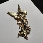Signed JJ Angel Pin Brooch Brushed Gold Tone Aurora Borealis Rhinestone Star Photo 6