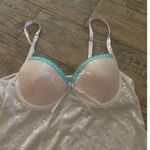 Rampage  White Adjustable Straps Lace Turquoise Babydoll Lingerie Size Medium Photo 3