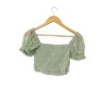 Unique Vintage  Mint Green Puff Sleeve Cropped Short Sleeve Top Size Small‎ 4 Photo 2