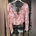 Free People  floral top hillary square neck tie front long sleeve bow boho blush Photo 1