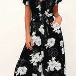 Lulus ‎ North Pacific Black White Floral Cropped Wide Leg Pockets Jumpsuit SMALL Photo 0