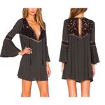 Cleobella Lili Bohemian Hippie Bell Sleeve DeepV Mini Dress in Gunmetal Gray S Photo 5
