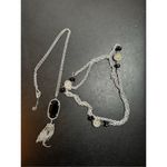 Kendra Scott Rayne Black Tassel Pendant Necklace Silver Tone & matching long sil Photo 8