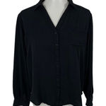 Heartloom  Womens Button Down Top Small Black Long Sleeve Blouse Chic Photo 0