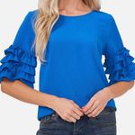 CeCe Women’s Chiffon Tiered Blouse Ruffle Bell Sleeves Deep Cosmic Blue Size XS Photo 0