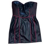 ZARA Faux Leather Strapless Black and Red Mini Dress(Size Large) Photo 3