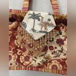 Handmade Folkloric Safari Floral M Sz Tote Purse Shoulder Bag Pompoms & Tassels Red Photo 4