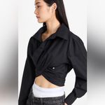 Alexander Wang NWT  Cross Front Cropped Shirt Black Size 6 Designer Luxury Photo 2