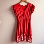 Solitaire Size M coral orange red eyelet floral dress with ruffle sleeves Photo 1