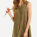 ✨Army Green Sleeveless Lace Up Vest Dress✨ Green Size L Photo 0