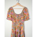 Womens Smocked Floral Maxi Dress Square Neck Puff Sleeve Boho Retro Flowy Blue Size M Photo 1