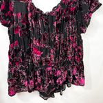 Torrid  Plus Size 2X Top Babydoll Velvet‎ Tiered Black Pink Floral Peplum 1362 Photo 10