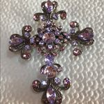 Vtge Pink & Lilac Rhinestone Cross Brooch Photo 1
