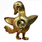 Charming Retro Style Gold Tone Duck Pin with Dark Pearls Accent Costume Jewelry Photo 1