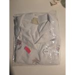 Teddi White Textured Polo Shirt, Women's Large Embroidered Tropical Island Scene Photo 8