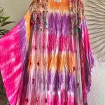 Fairycore pink Tie dye maxi kimono jacket cardigan with flounce wide sleeves with floral embroidery and a bohemian vibe Size M Photo 0
