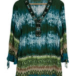 Dress Barn Boho Womens Embellished Beaded Tunic Top Size XL  Green Blue Tie Dye Photo 0