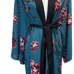 Soprano  Floral Kimono Robe Teal/Pink/Black Sash Size Large Boho Festival Photo 0