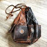 Vintage Moroccan brown and black leather bucket bag Photo 5