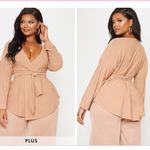 Pretty Little Thing NEW  Plus Camel Tie Waist Blouse Women’s 14 Photo 1