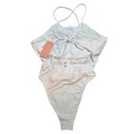 PQ Vale Monokini Swimsuit White High Cut Tie Waist Halter Neck Size Medium New Photo 3