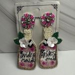 Bridesmaid Beaded Rhinestone Felt Pierced Dangle Drop Earrings Bridal Party White Photo 0