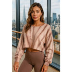 POL  Tie-Dye Cropped Sweatshirt Boho Lounge Top M Barre Workout Cozy Athleisure Photo 1