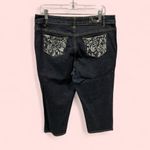 Rocawear Cute dark denim capri jeans silver embroidered back pockets stretchy  Photo 3