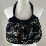 Black Fabric Floral Embroidered Shoulder Bag Photo 1
