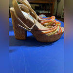 Soda  chunky platforms size 7 tan with pink and‎ orange straps Photo 6