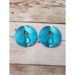 Vintage Clip On Earrings 1.25" Folded Bright Blue Circle Photo 2