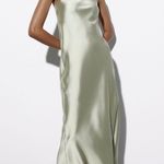 ZARA midi dress satin sleeveless tube olive green wedding party summer Photo 11