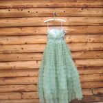 Mac Duggal 20530 Green Strapless Ruffle Gown with Feathers Photo 9